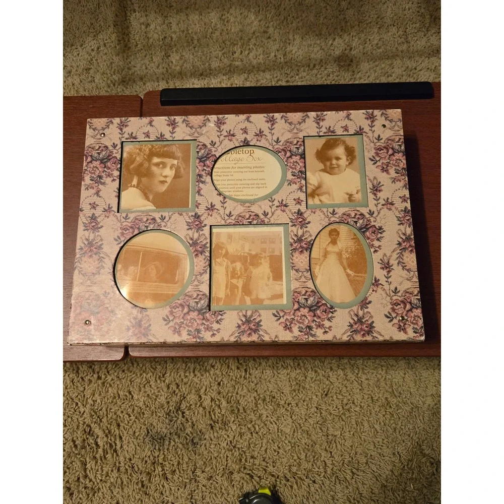 Vintage Floral Tapestry Tabletop Collage‎ Box Photo Frame Lid Removable Trays